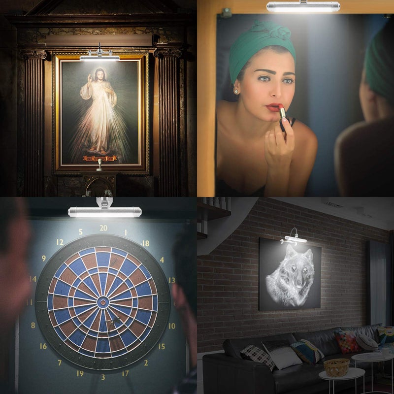 LUXSWAY إطار صور لاسلكي LUXSWAY مع إضاءة LED، إضاءة عرض فنية قابلة لإعادة الشحن، مشبك على الصور، أضواء فوق اللوحات، مصباح فني برأس مرن، 28 LED 3 أوضاع إضاءة 200 لومن - فضي - Image 4